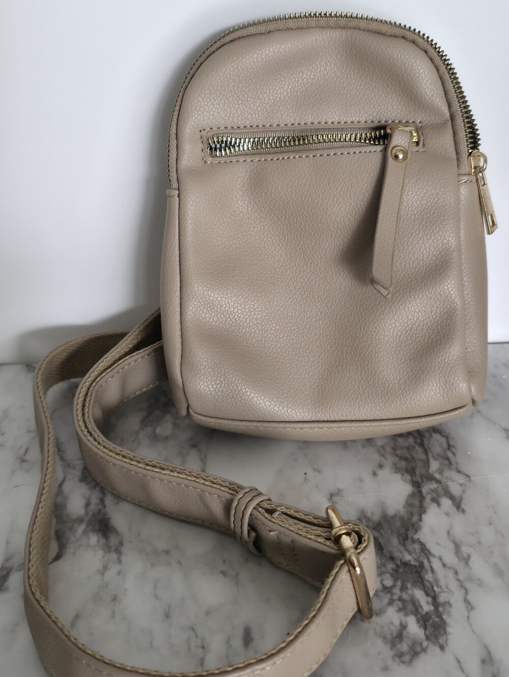Compact Women’s Crossbody Bag in Taupe with Gold Hardware